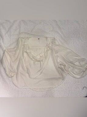 Free People Cream Draped Boho Blouse Puff Sleeve Top Small